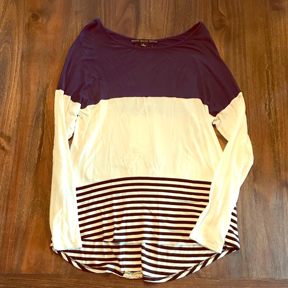 Striped Navy Colorblock Shirt with Lace Detail
